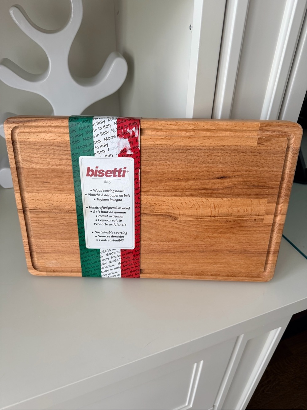 BISETTI Wooden Large Cutting Chopping Board With Juice Groove Made In Italy NEW